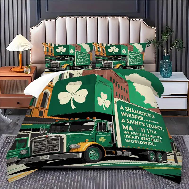 Truck 3D Digital Print Polyester Duvet Cover Set, Zipper Closure, All-Season Comforter Cover Kit, Machine Washable