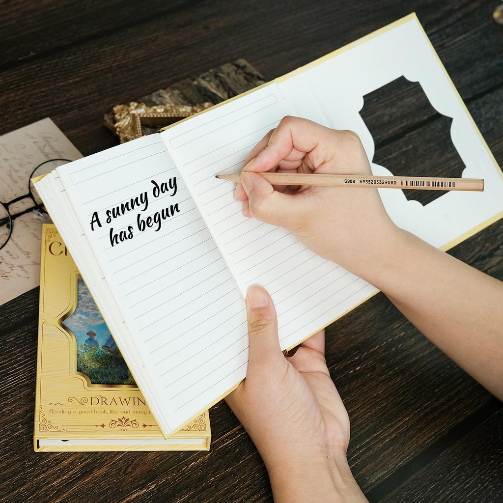 Retro Literature And Art Woman Holding An Umbrella On The Grass Oil Painting Notebook Hard Surface Material Thick Book Record Daily