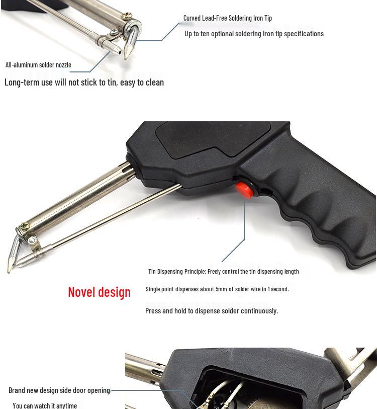 Electric Soldering Iron 60W: Internal/External Heating, Single-Handed, Semi-Automatic Solder Dispenser.