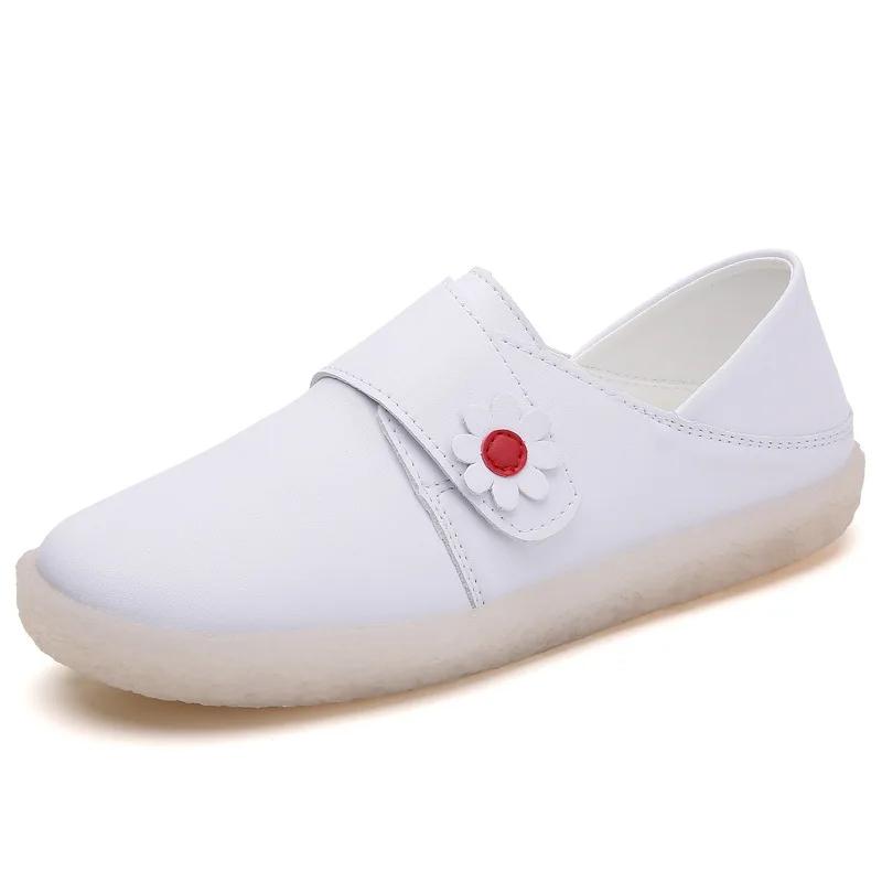 Dermis Nurse Shoes Women Soft Sole Cotton Shoe with Velvet Round Head Sweet Casual Flower Small White Shoes Flat Shoes