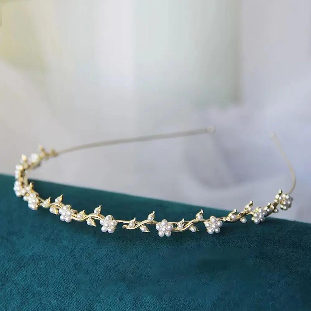 Pearl Rhinestone Hair Hoop Shining Elegant Flower Leaf Women Hair Comb Wedding Bridal Hairpin Crown Hair Styling Accessories