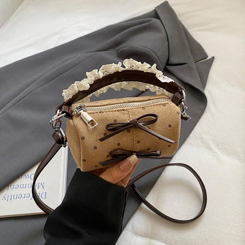 Polka Dot Print Pillow-shaped Bag Korean Style Wave-patterned Shoulder Bags Girls Handle Bag With Bow New Cute Wallet Phone Bags