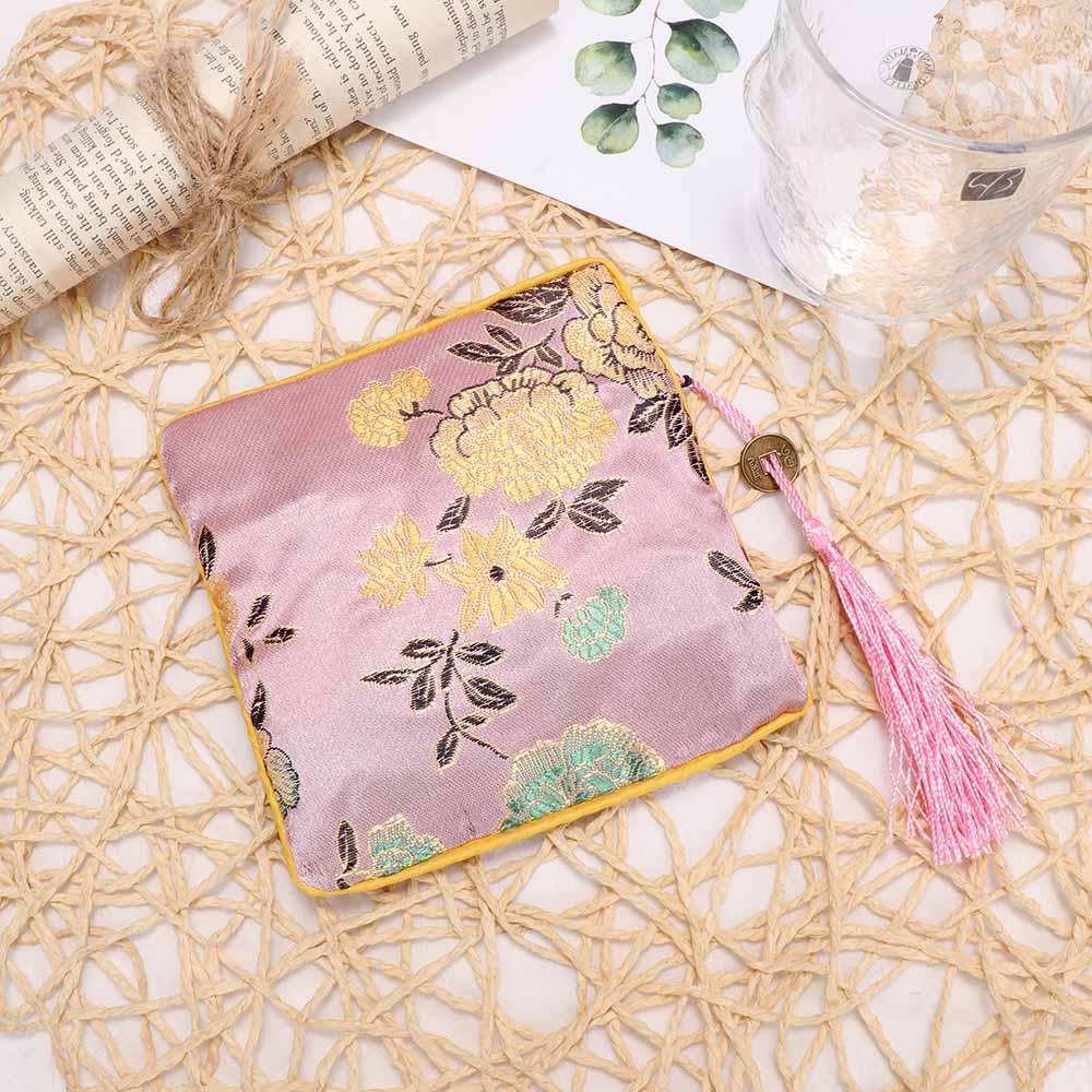 Purse Jewelry Floral Brocade Quartet Zipper Fabric Packaging Jewelery Bag Wallet Tips Bag Handbags