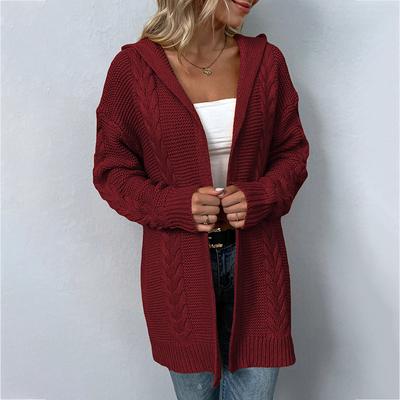 Damen Pullover Strickjacke Einfarbig Herbst Winter Mit Kapuze Twist Strick Langarm Warme Damenmäntel