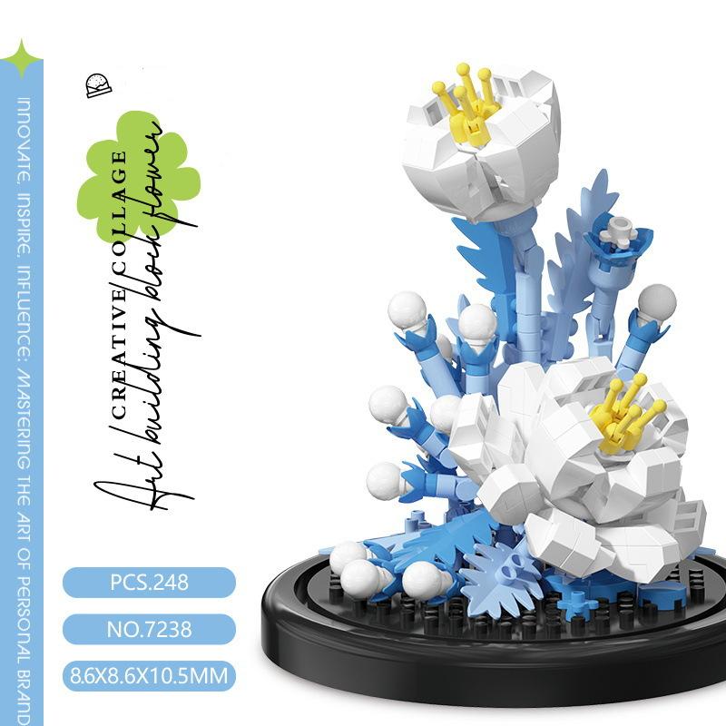 Everlasting Flower Small Particle Building Blocks with Cover Children's Educational Assembling Toys Desktop Ornaments Brand New