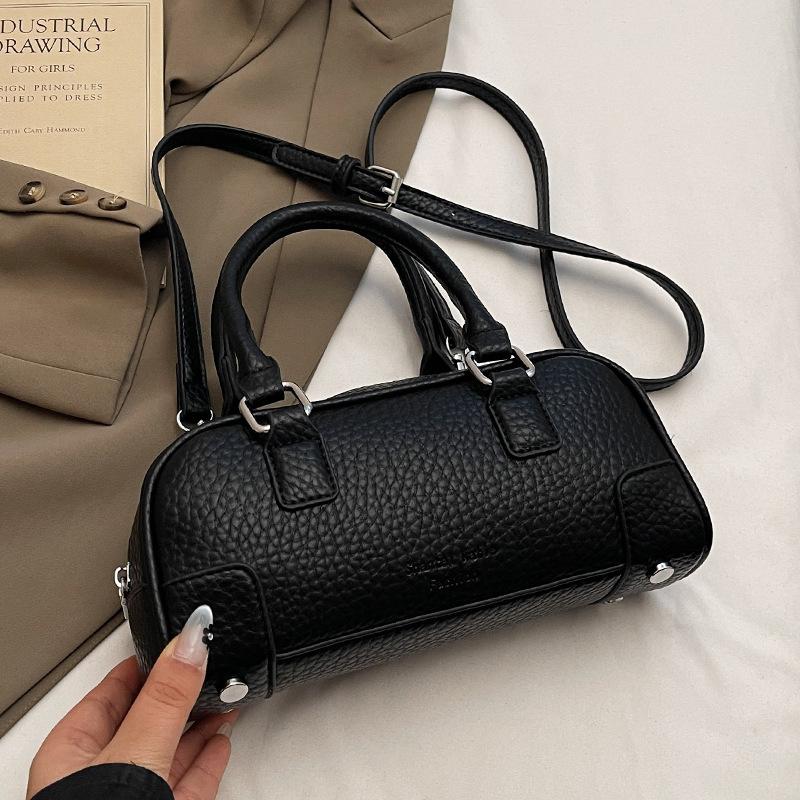 Popular Wholesale High-quality Lychee Pattern Portable Boston Bag Femininity Versatile Commuting Foreign Style Solid Color Messenger Bag