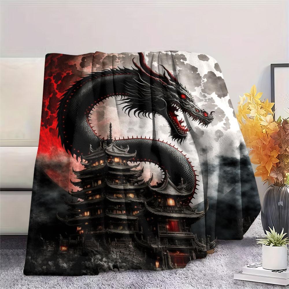 Black Dragon Pagoda Full Moon Blanket Home Decor Soft And Comfortable Machine Washable Sheet Nap Blanket