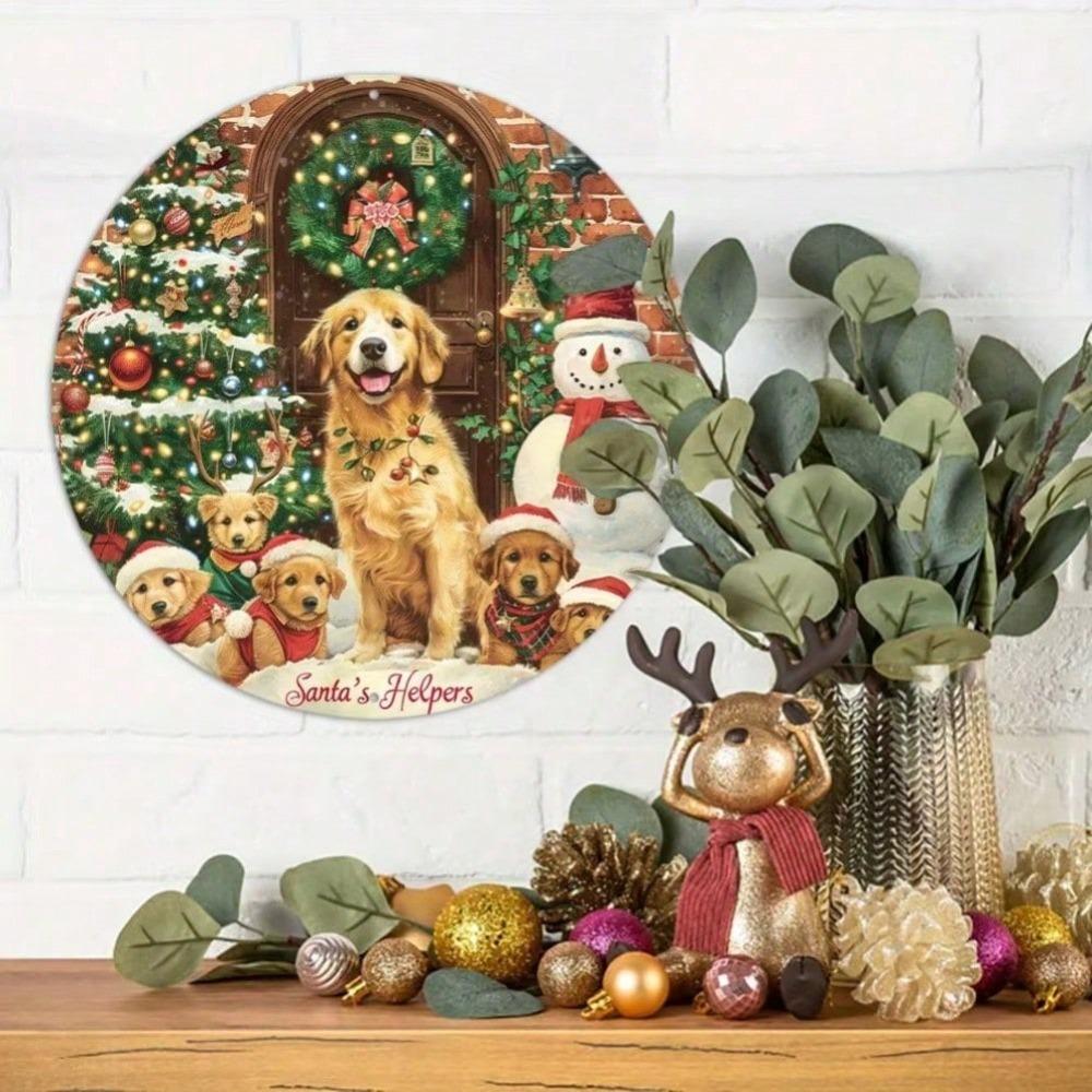 Christmas Dog Tin Sign Metal Wall Art Home Kitchen Cafe Decor