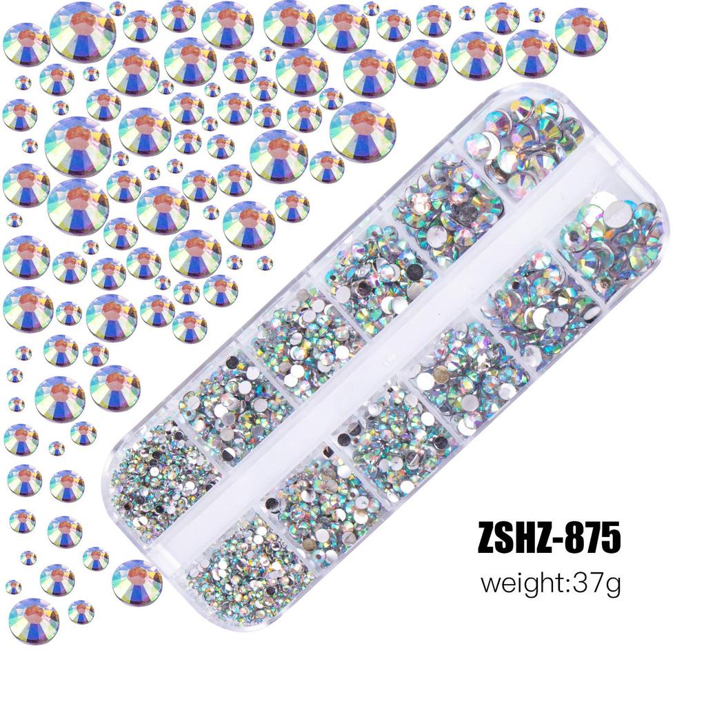 12-Fächer-Box mit gemischten Acrylharz-Strasssteinen mit flachem Boden für DIY Bären-Nagelkunst