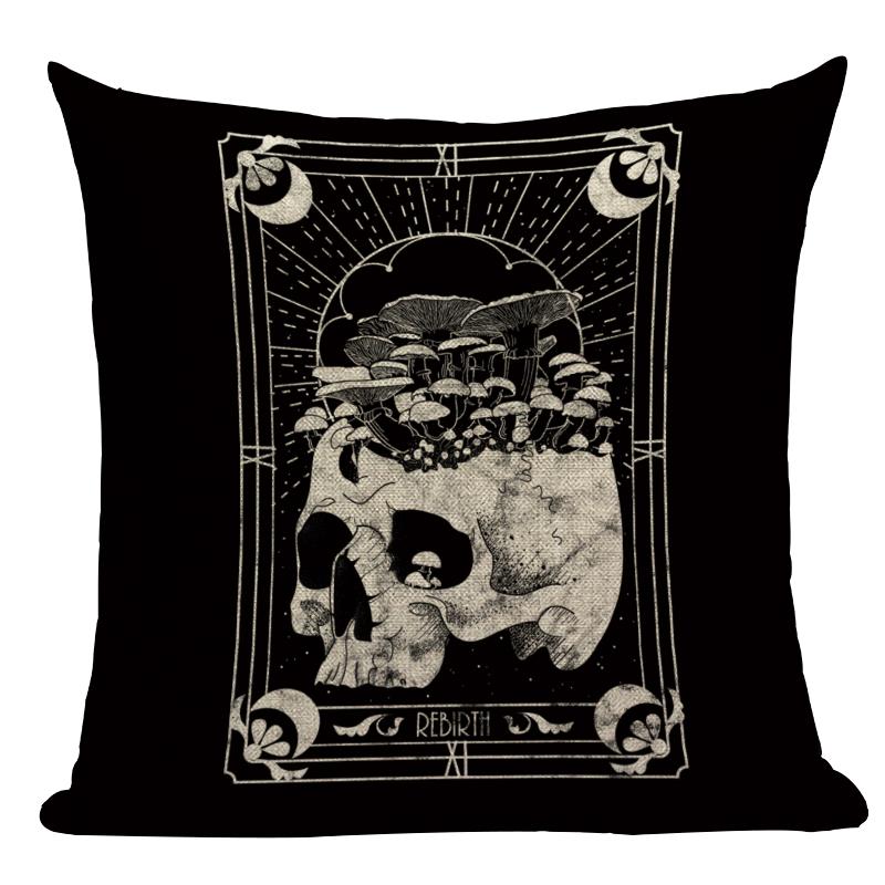 Black Tarot Throw Pillow Cover Mexico Skull Decorative Pillow Covers Horror Ghost Pillow Cases Home Decor Cover for Pillow Cojin