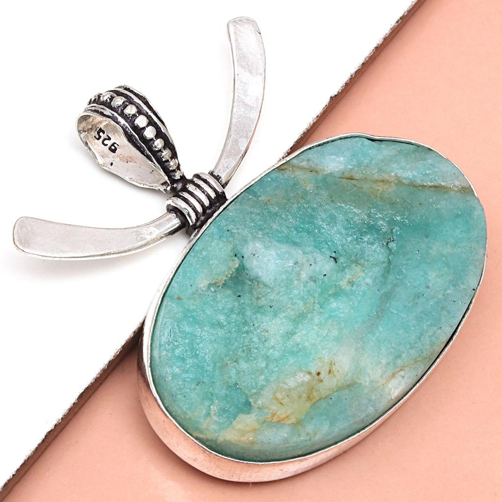 Amazonite Drusy Gemstone Handmade Women's Unisex Silver Jewelry Pendant 1.75