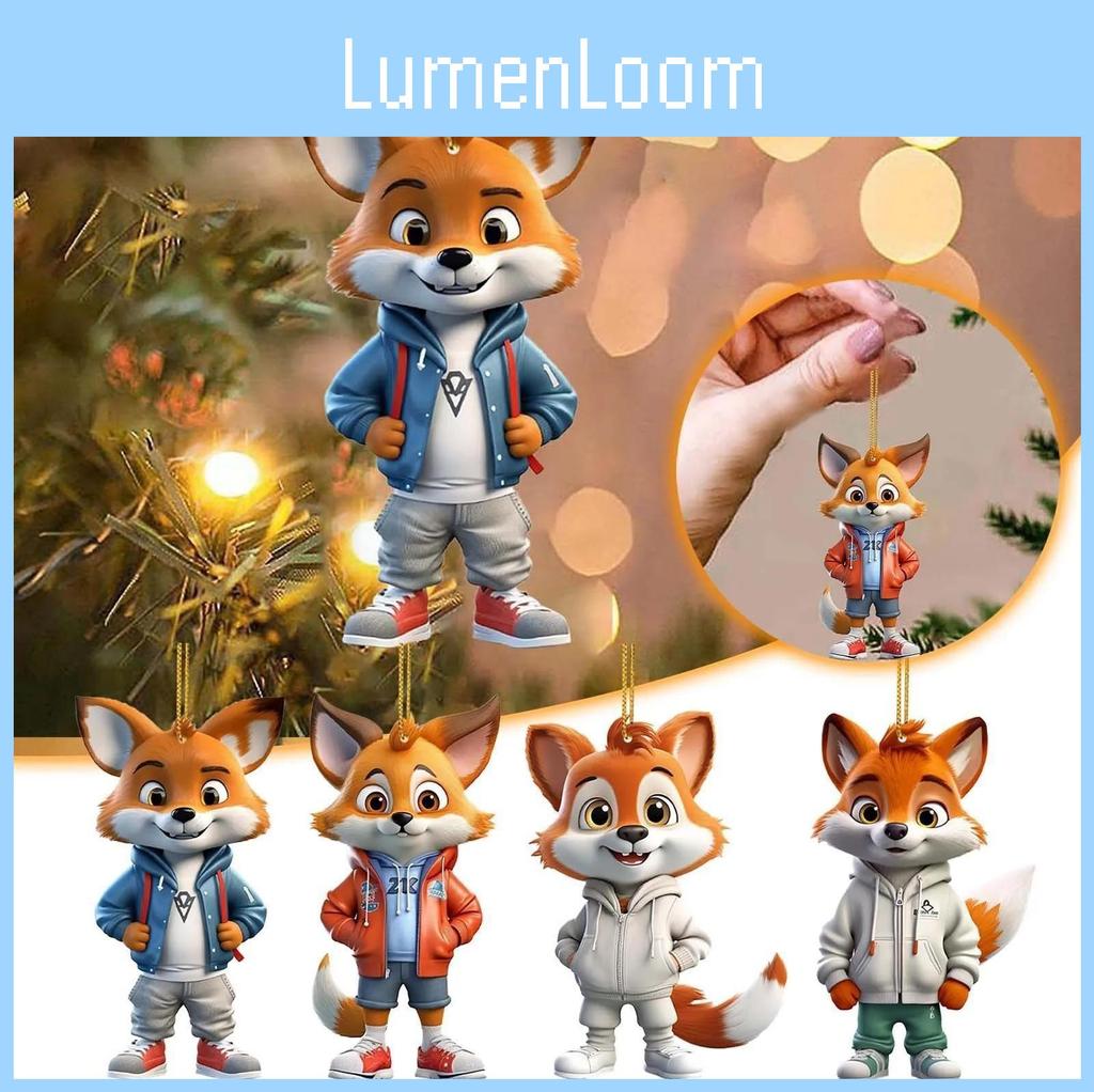Adorable Cartoon Fox Acrylic Flat Christmas Tree Ornament For Car Interior Decoration