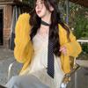 French sweet style hollow yellow women's knitted cardigan, spring and autumn new lazy fashion jacket loose7052#