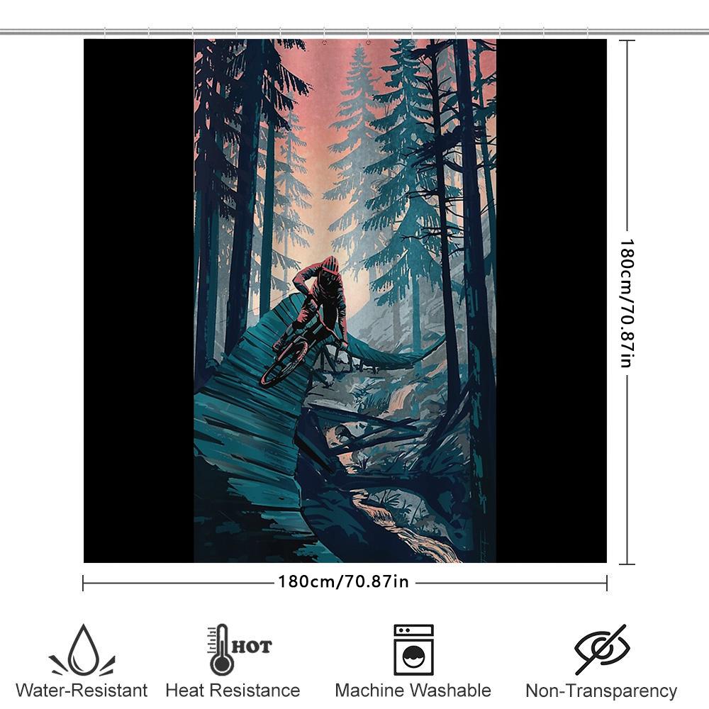 Mountain Bike Shower Curtain Nature Forest Scenic Outdoor Adventure Sports Gym Decor Waterproof Bathroom Fabric