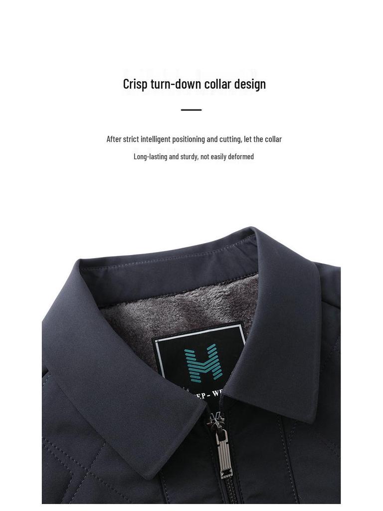 Men's Plus Velvet Thickened Cotton Jacket for Autumn/Winter – Warm Lapel Coat for Middle-Aged and Elderly