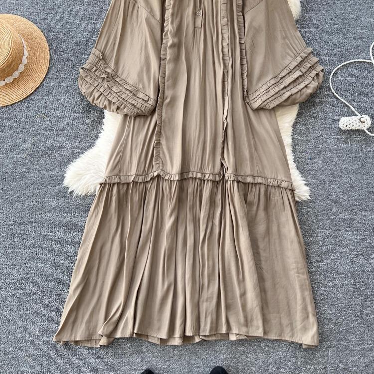 Lanterna Vintage Allacciatura Ruffle Vestito Maniche Lunghe Elegante Ampio Scollo O Moda Coreana High Street Abbigliamento Donna