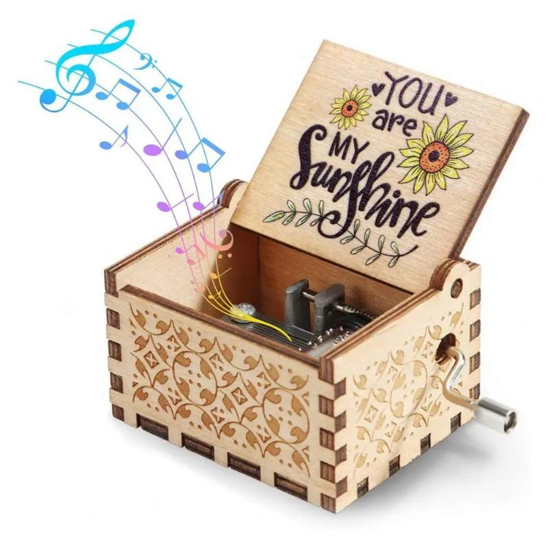 Wooden Hand Cranked Music Box Retro Light Luxury Exquisite Carving Wooden Music Box Exquisite Birthday Gift