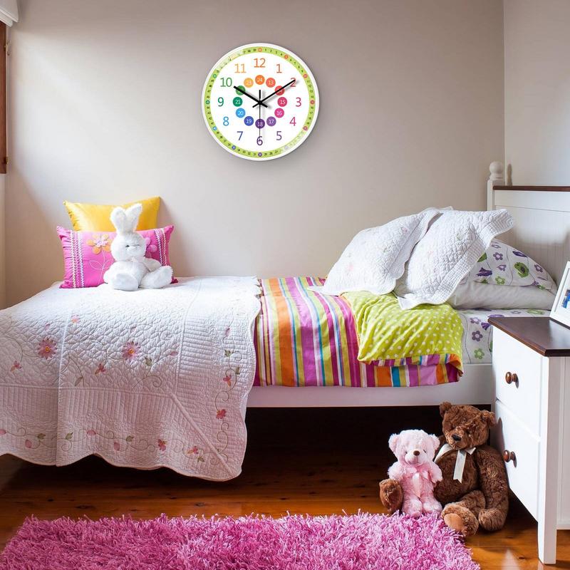 Kids Learning Clock 8-Inch Analog Clock For Classroom Wall Non Ticking Telling Time Teaching Clock Silent Learn To Tell Time