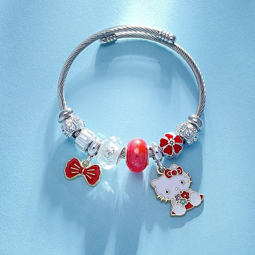 Hello Kitty Rosa Pandora Armband - Niedliches Cartoon-Katzen-Charme-Bügelarmband Schmuck