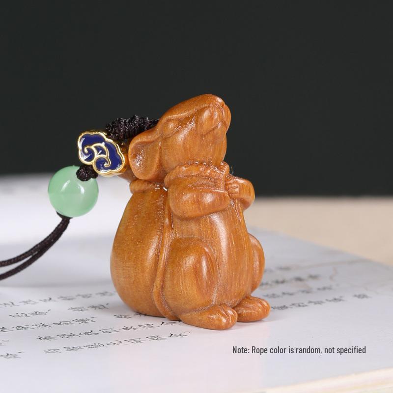 Red Sandalwood Rat Zodiac Wealth Keychain with Green Sandalwood Mouse Pendant