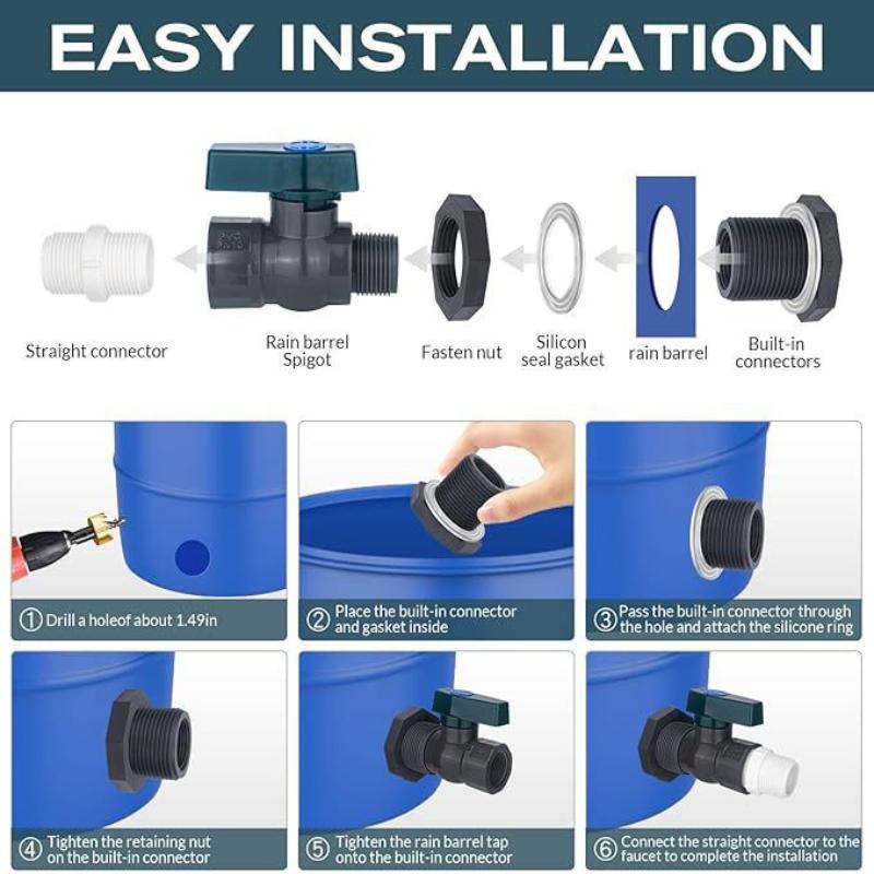 New 1 Set 3/4 Inch Rain Bucket Valve Rain Bucket Spigot Kit PVC Rain Bucket Diverter Kits With Bulkhead Fitting Adapter 3/4''