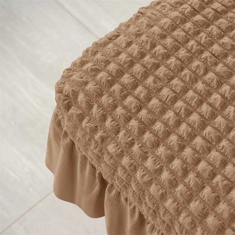 Fußhocker-Rockbezug, Seersucker, strapazierfähiger, dehnbarer Ottoman-Bezug, einfarbig, rutschfester Spandex-Fußstützen-Schonbezug für das Wohnzimmer