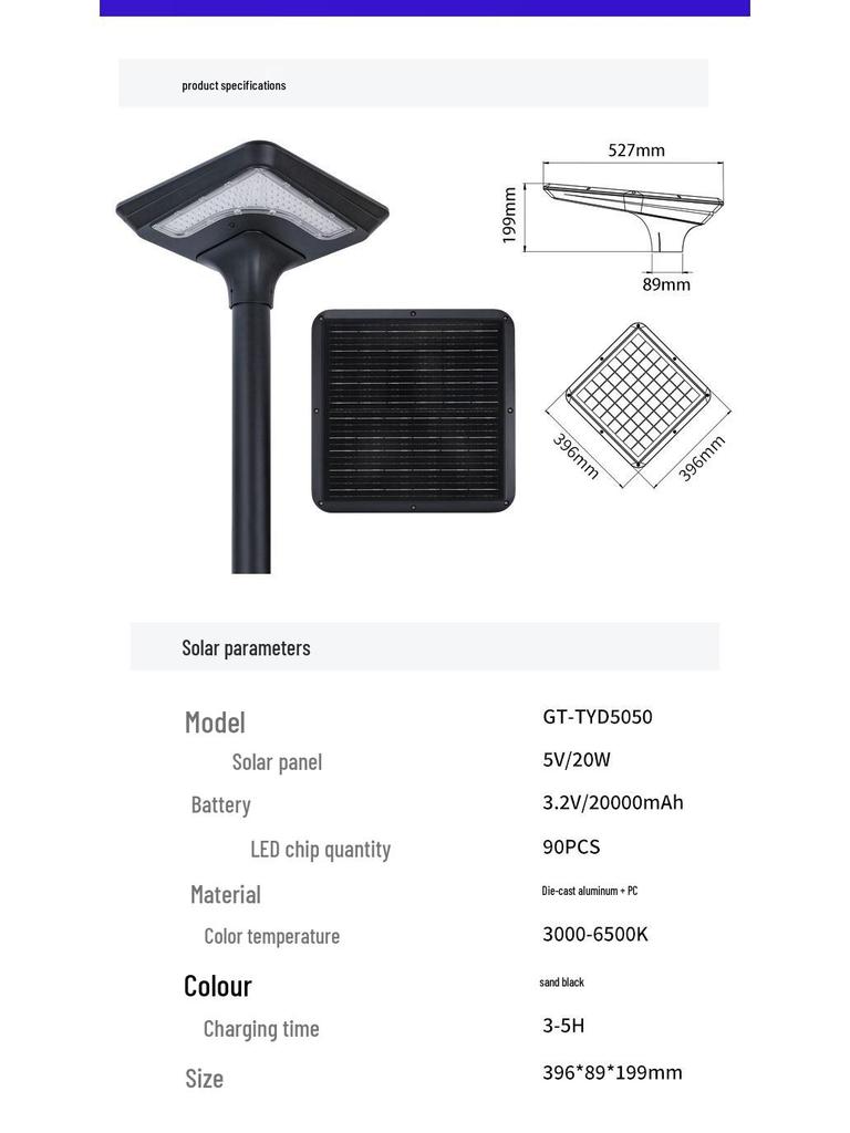 Super Bright Waterproof Solar Street and Courtyard Light for Outdoor Garden and Villa.