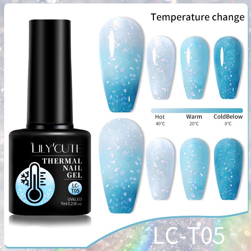 LILYCUTE 7ml Thermal Gel Nail Polish 3 Layers Temperature Shiny Color Changing Semi Permanent Soak Off UV Gel Polish Varnish Base Top Gel Nail Art DIY