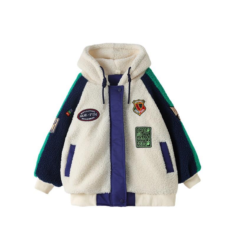 Boys' Lambskin Coat - Thick Winter Sweater with Velvet for Kids, Trendy and Loose Fit