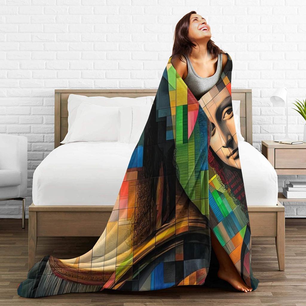 Warme weiche Decken Flugzeugreise Geometrisch Pop Art Mona Lisa Bettwäsche Überwürfe Ästhetisch Tagesdecke für Sofa Bett