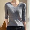 Women's Wool Knit Top, Loose Fit, 3/4 Sleeve, Crew Neck, Base Layer - Spring/Autumn 2023.