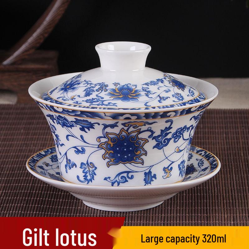 Extra Large Jingdezhen San Cai Gaiwan Ceramic Tea Set for Gongfu Eight Treasures Brewing, Ideal for Office and Home Use.