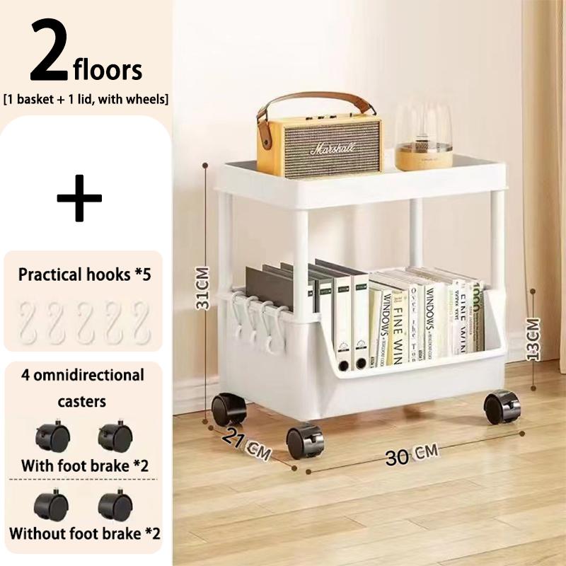 Кухонный органайзер Стеллаж для хранения Мобильная тележка для закусок и игрушек Настольная полка для книг Колеса 1 Layers and Cover