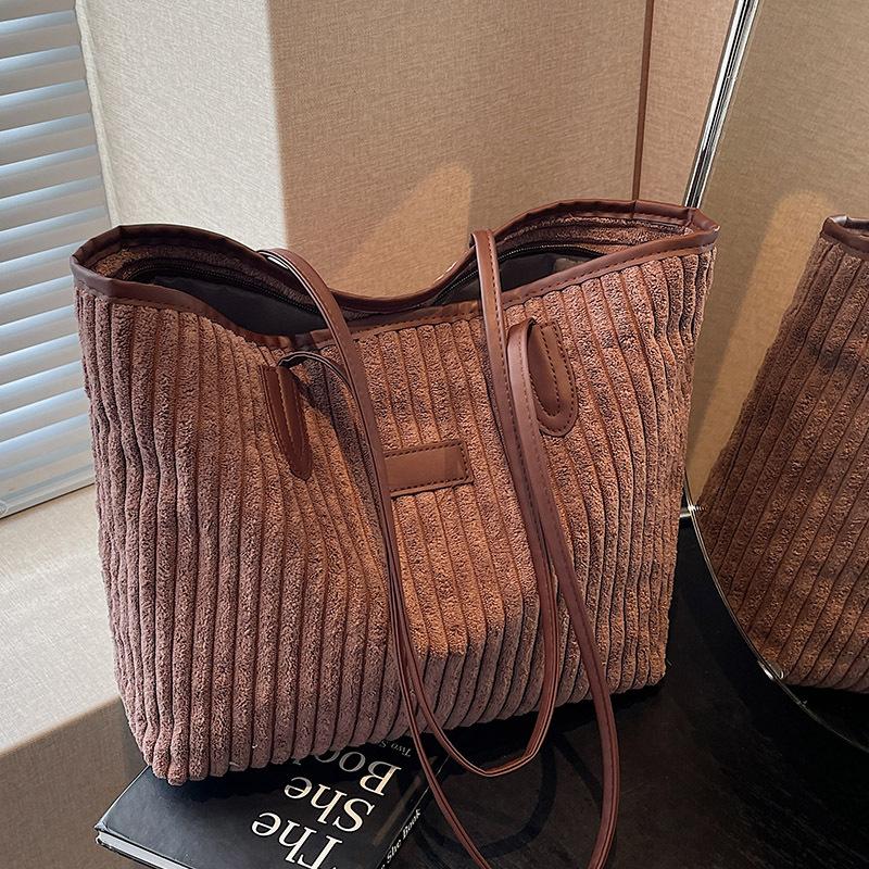 

Большая вместительная сумка женская сумка-тоут вельветовая сумка через плечо модная универсальная женская классическая сумка темно-коричневого