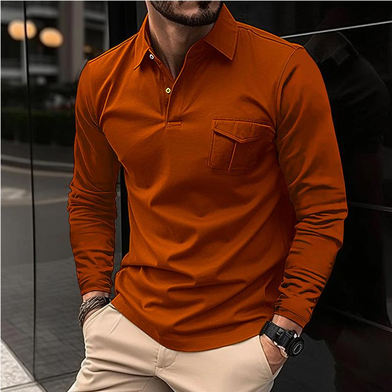Autumn And Winter New Sports Polo Shirt Men's Long-sleeved Casual Lapel Polo Shirt Solid Color Pocket T-shirt