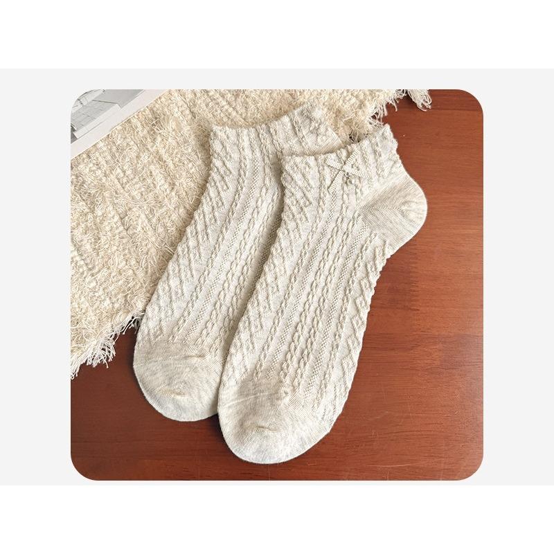 Bowknot Socks Women's Short Cotton Socks Sweet Boneless Breathable Women's Versatile Cotton Socks for Spring and Summer