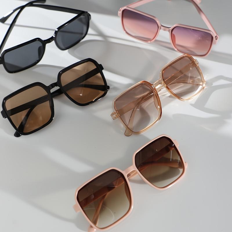 5PCs oversized square sunglasses anti-reflective PC lenses, fashionable plastic frames-stylish eyewear for daily commute