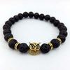 European & American Volcanic Stone Bracelet with Tiger Eye, Blue Turquoise Beads, and Owl Alloy Charm