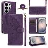 Crossbody Long Lanyard Cards Solt Datura Embossed Leather Case for Samsung S26 Ultra S25 S24 Plus S23 S22 A17 A07 A57 A37 Cover