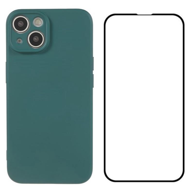 

For iPhone 13 Case TPU Phone Cover with Screen Film (Precise Cutout) Army Green