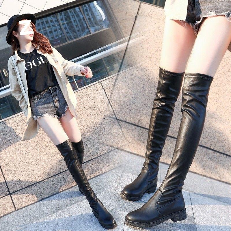 

Ботфорты Длинные сапоги Женские ботинки на плоской подошве Высокие зимние новая женская обувь 39