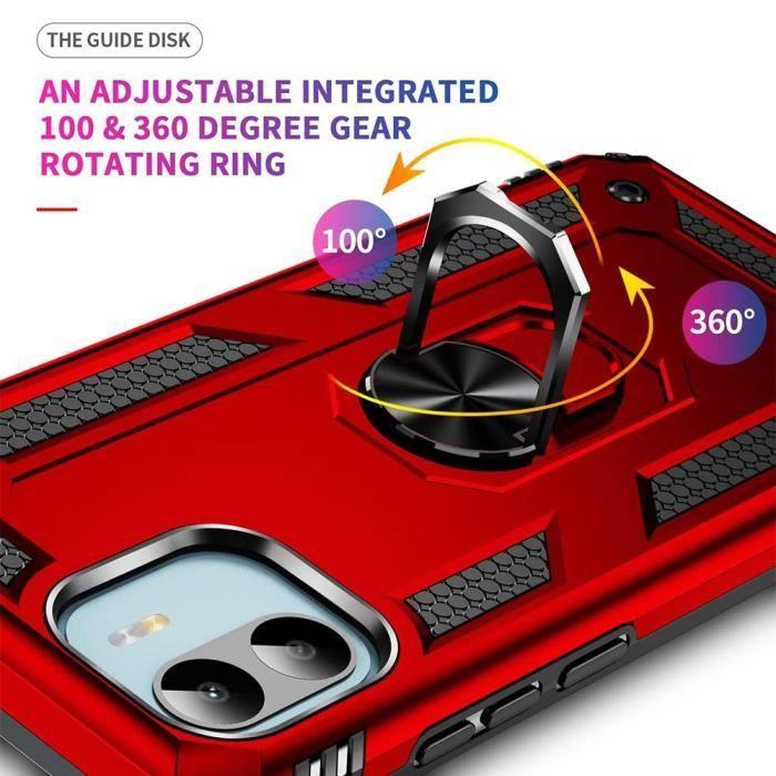 Coque et Verres Trempés - E.F.Connection - pour Xiaomi Redmi 13C - Rouge - Antichoc - Support 360°