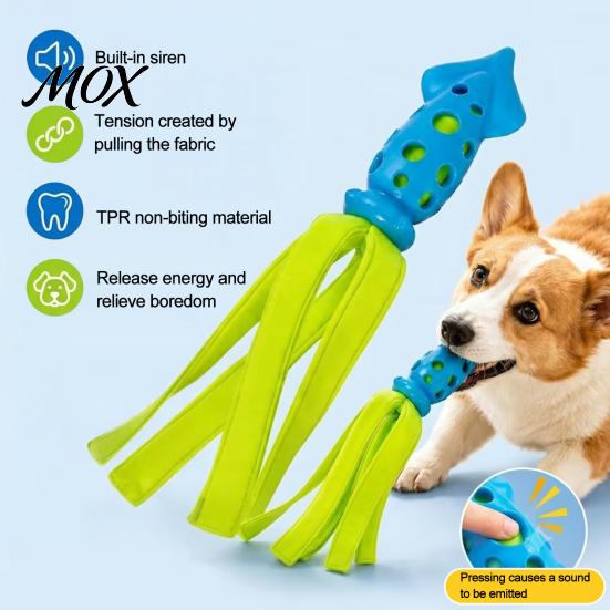 Small Medium Large Dog Toys Octopus Squid Chew Toy, Interactive Tug Squeaky Pet Molar Toy with Safe Teeth Grinding Fabric Strips, Waterproof for Dogs,