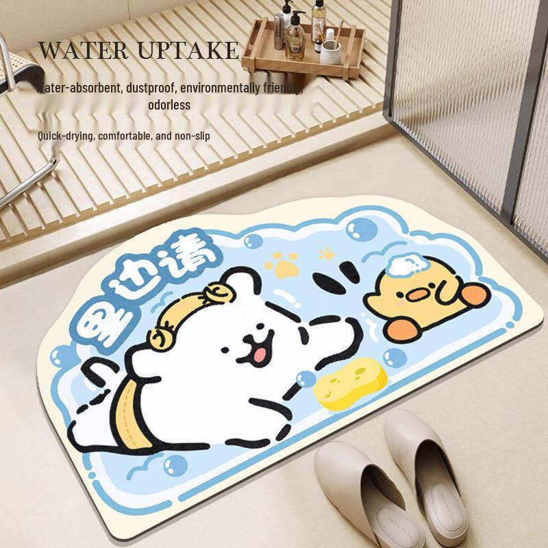 Cartoon Cute Non-Slip Diatom Mud Floor Mat - Quick Dry Water-Absorbent Bathroom & Toilet Door Mat