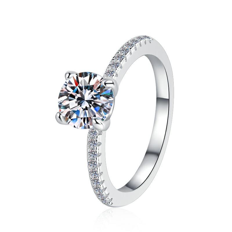 Women's Four-Prong Moissanite Ring In S925 Sterling Silver with Micro-Pave.