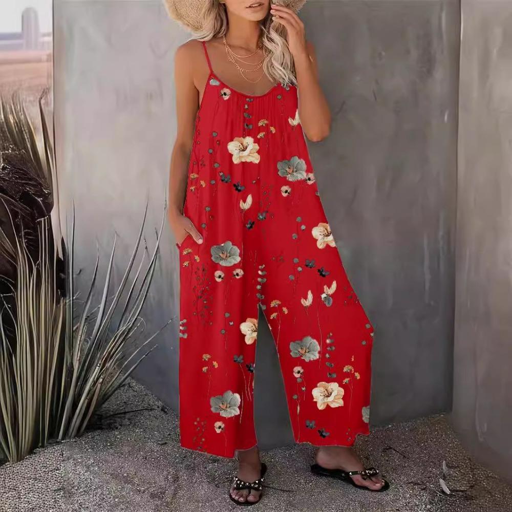 2025 Fashion Spring and Summer Casual Women's Suspender Trousers Autumn Loose and Breathable Style Printed Sleeveless Jumpsuit for Women