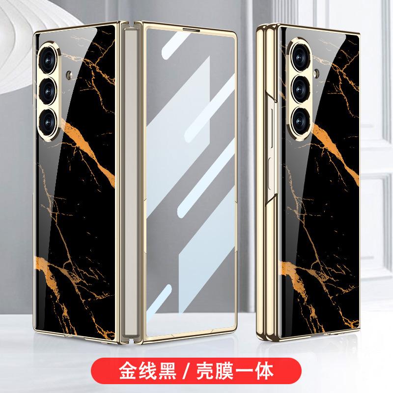 Luxury Plating Painted Glass Case for Samsung Galaxy Z Fold 7 6 Back Screen Glass Protective Cover for Galaxy Z Fold7 Case