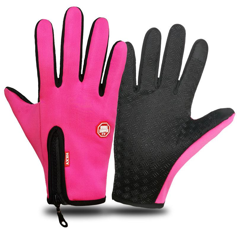 Autumn and winter cycling warm gloves outdoor cold-proof men's and women's cycling windproof sports zipper velvet touch screen gloves