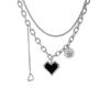 Titanium Steel Black Heart Pendant Necklace - High-End Niche Design Sweater Chain