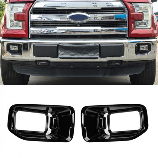 Black Front Bumper Fog Light Lamp Cover Trim Bezels For Ford F150 XLT 2015-2017
